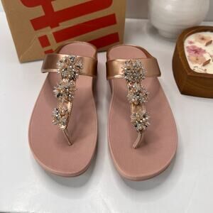 FitFlop Galaxy Crystal Embellished Toe-Thong Sandals Rose Gold Women 9/EU41 NWB